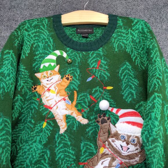 Blizzard Bay Men's Knit Ugly Sweater Large Long Sleeve Green Crew Neck Acrylic - Picture 3 of 12